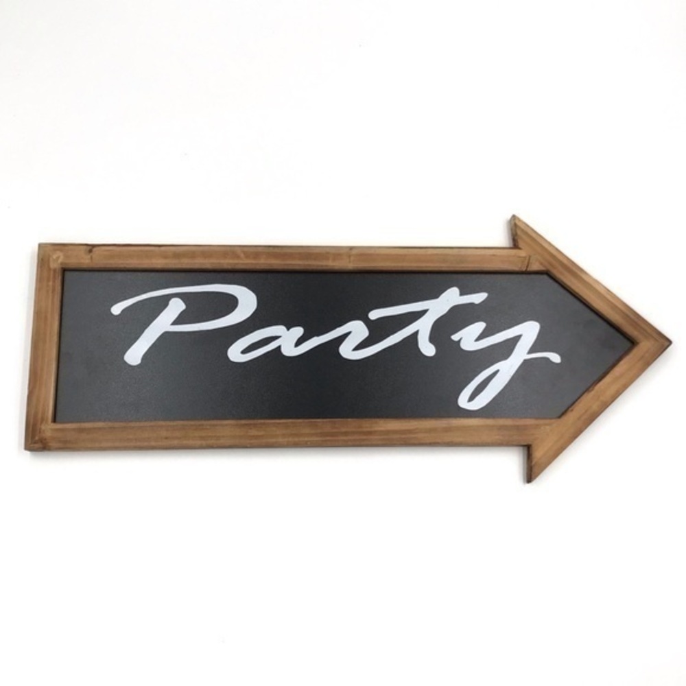 Party Arrow Sign Black with Wood Trim